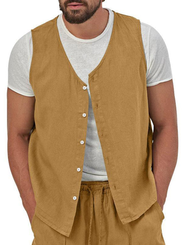 Men’s two-piece vest shorts casual sleeveless cardigan suit