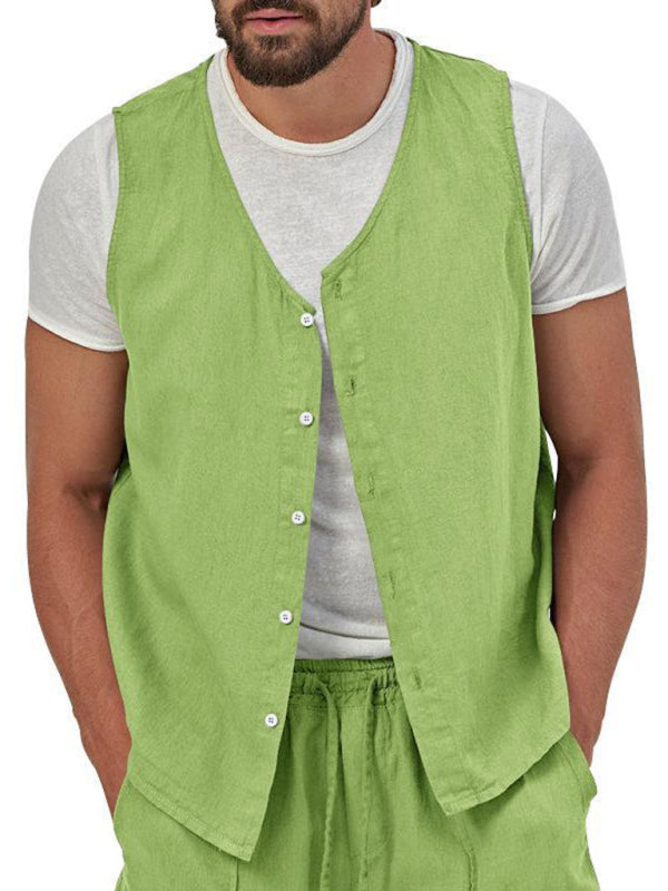 Men’s two-piece vest shorts casual sleeveless cardigan suit