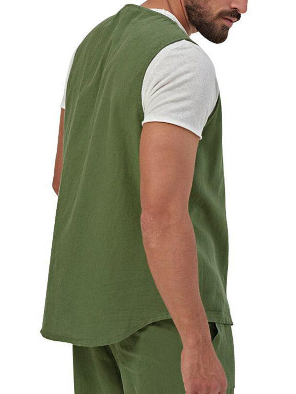 Men’s two-piece vest shorts casual sleeveless cardigan suit