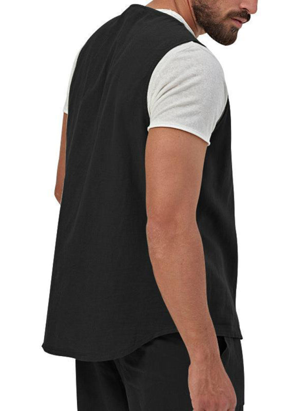 Men’s two-piece vest shorts casual sleeveless cardigan suit