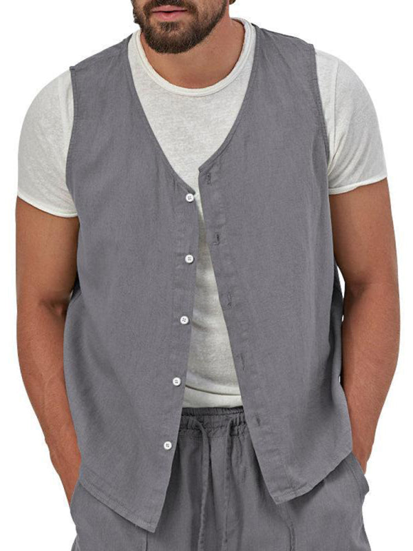 Men’s two-piece vest shorts casual sleeveless cardigan suit