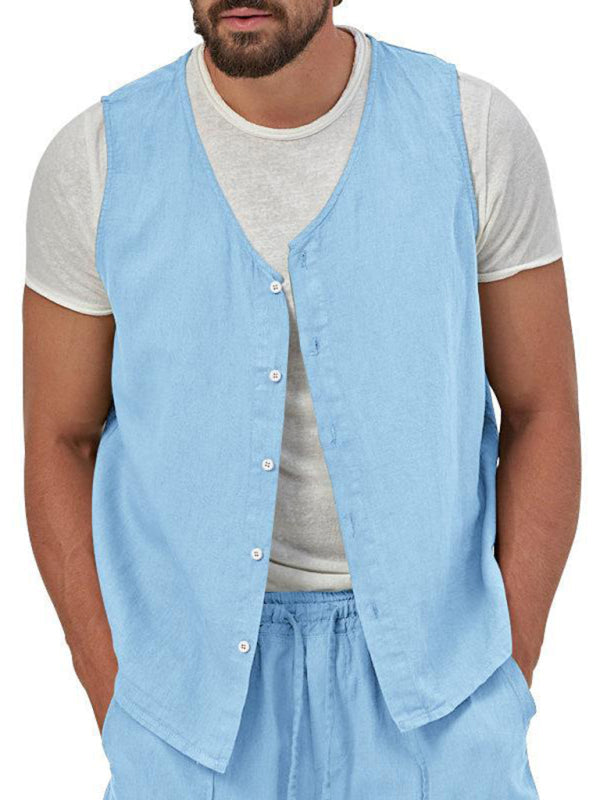 Men’s two-piece vest shorts casual sleeveless cardigan suit