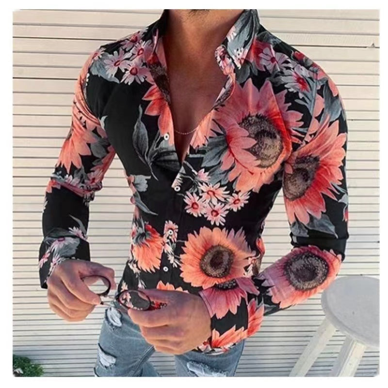 Men’s Vacation Lapel Collar Polyester Shirt - Black / S