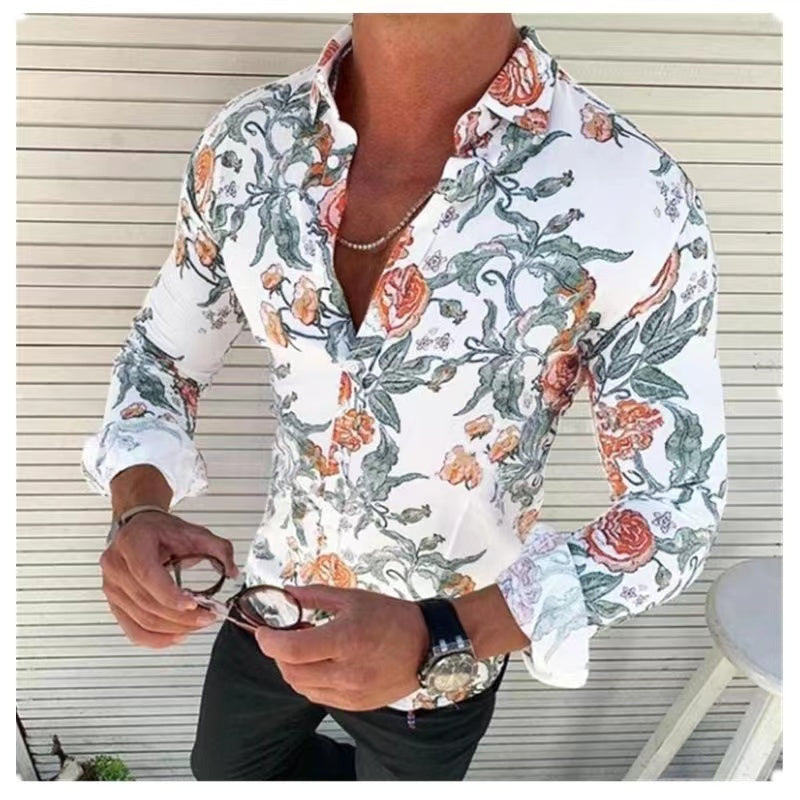 Men’s Vacation Lapel Collar Polyester Shirt - Raw white off white / S