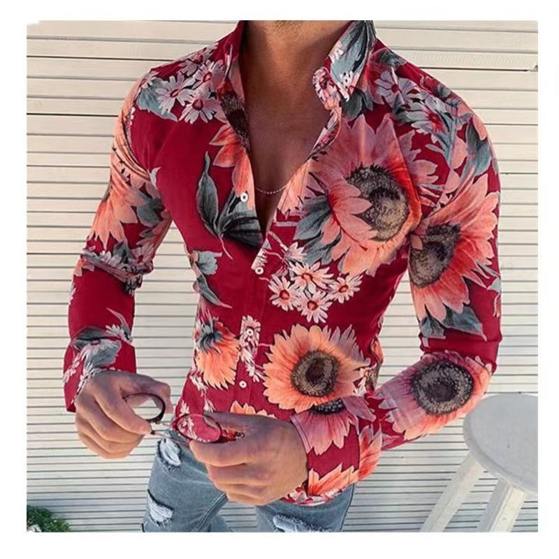 Men’s Vacation Lapel Collar Polyester Shirt - Red / S