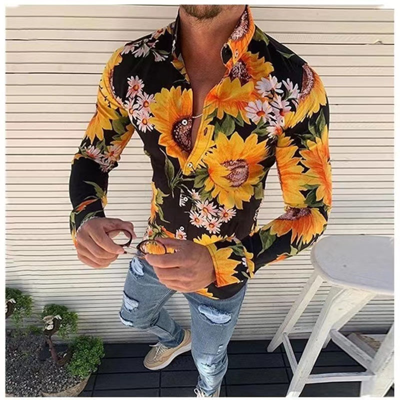 Men’s Vacation Lapel Collar Polyester Shirt - Yellow / S