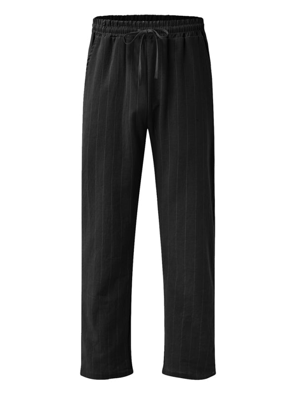 Men’s vertical striped lace-up elastic waist beach pants casual trousers
