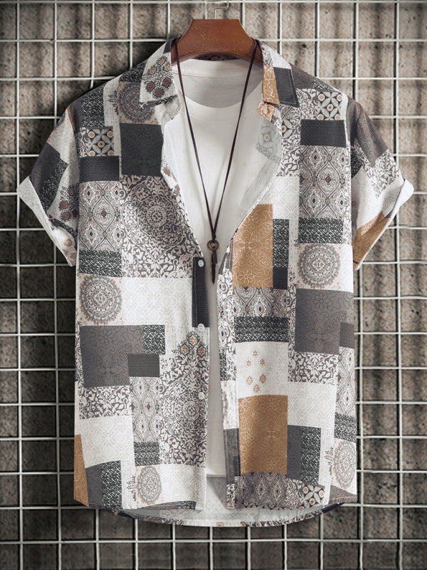 Men’s vintage paisley print short sleeve shirt - Pattern / M