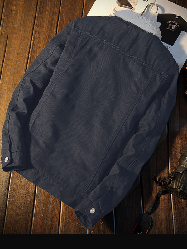 Men’s warm sherpa button lapel denim jacket