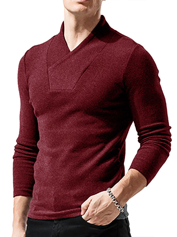 Men’s Woolen V-Neck Stretchy Long Sleeve Tee