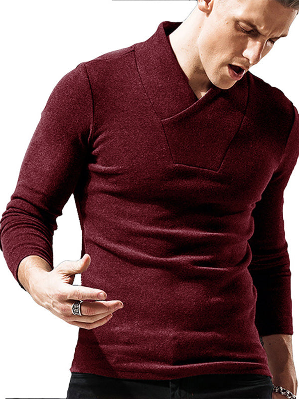 Men’s Woolen V-Neck Stretchy Long Sleeve Tee