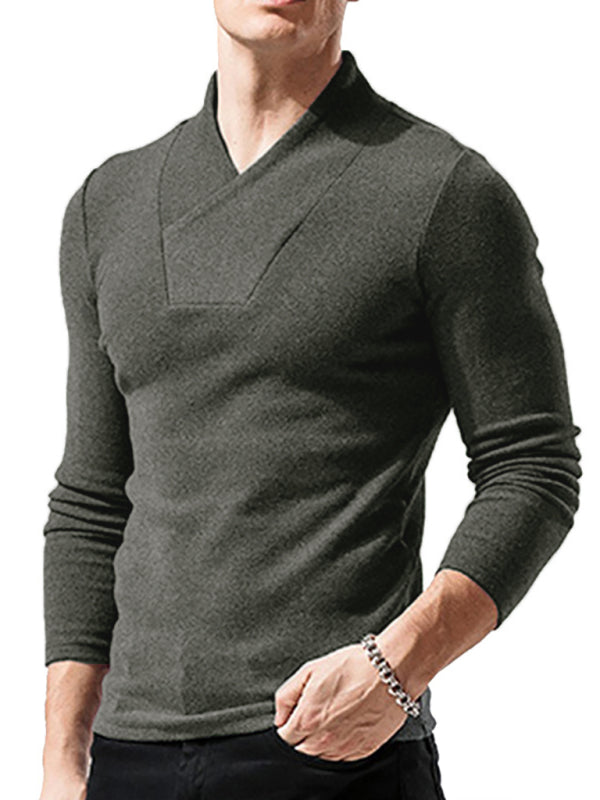 Men’s Woolen V-Neck Stretchy Long Sleeve Tee