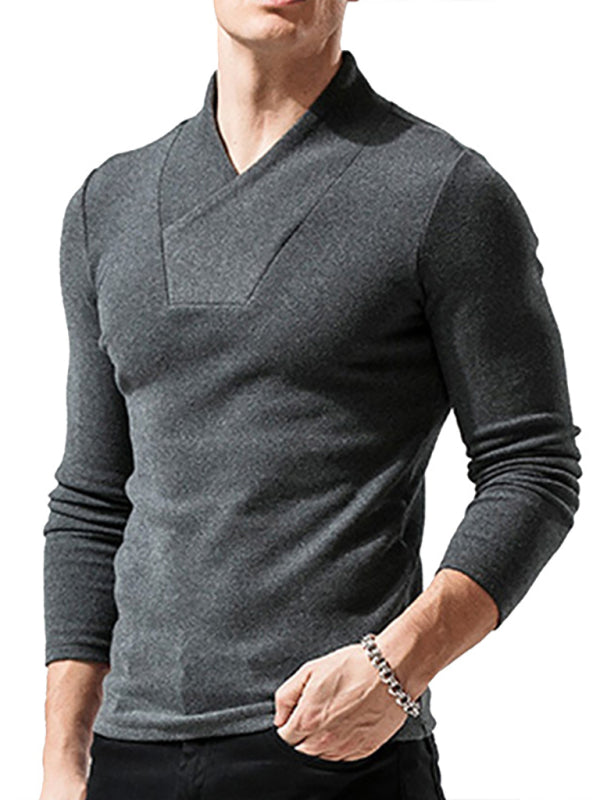 Men’s Woolen V-Neck Stretchy Long Sleeve Tee
