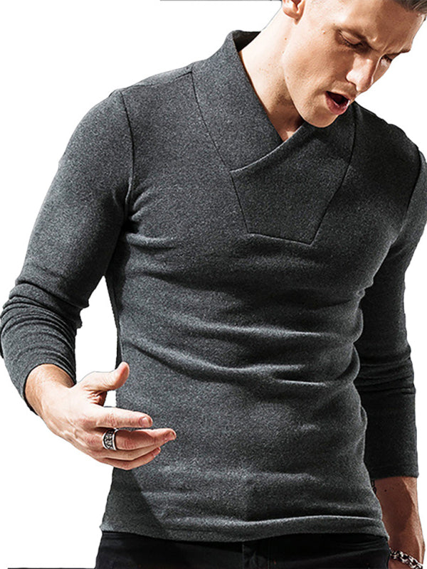 Men’s Woolen V-Neck Stretchy Long Sleeve Tee