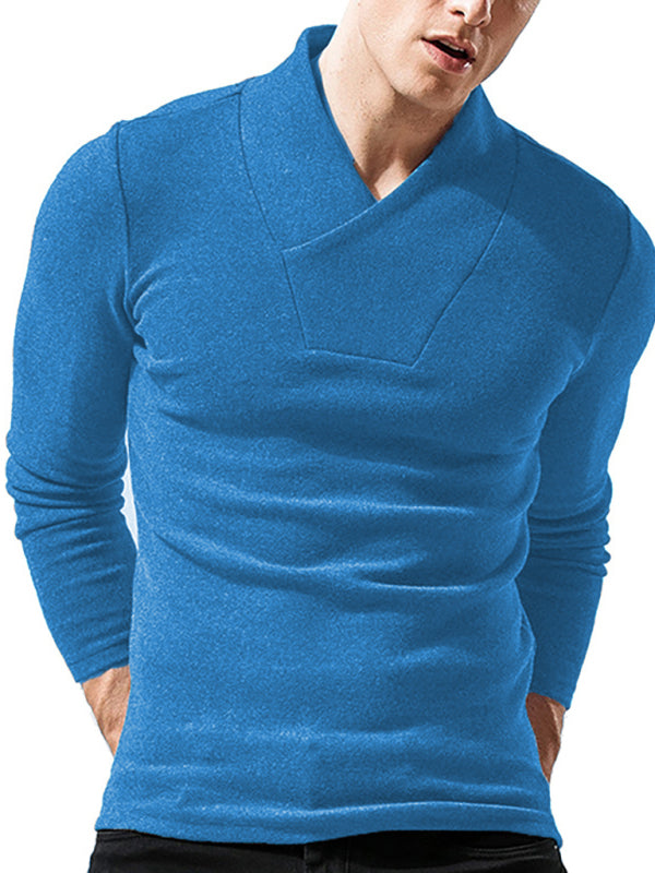 Men’s Woolen V-Neck Stretchy Long Sleeve Tee