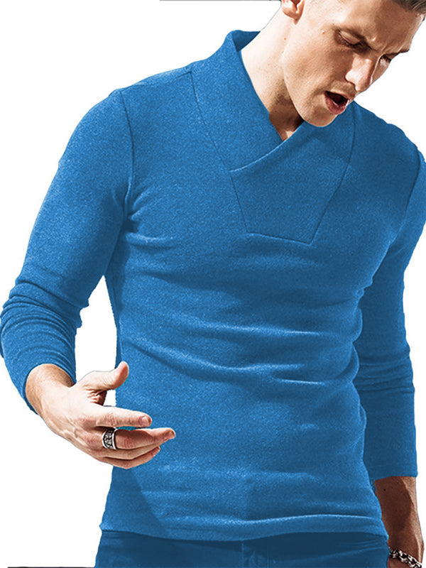 Men’s Woolen V-Neck Stretchy Long Sleeve Tee