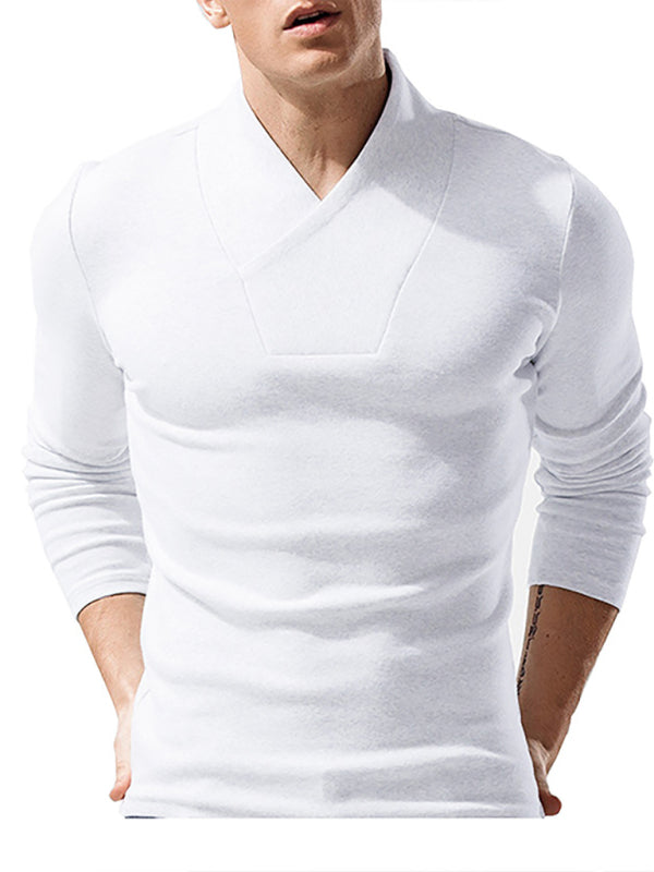 Men’s Woolen V-Neck Stretchy Long Sleeve Tee