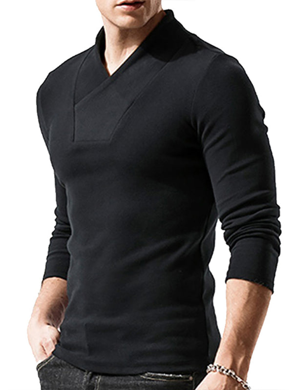 Men’s Woolen V-Neck Stretchy Long Sleeve Tee