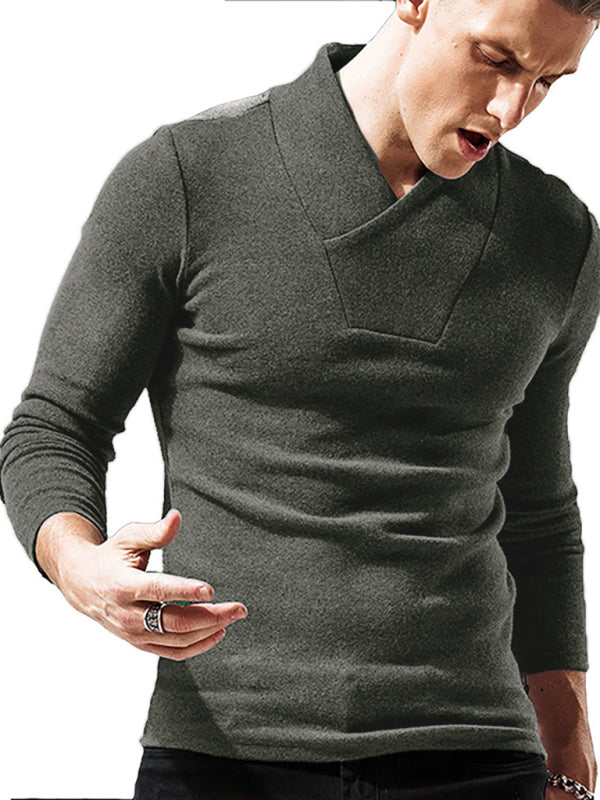 Men’s Woolen V-Neck Stretchy Long Sleeve Tee
