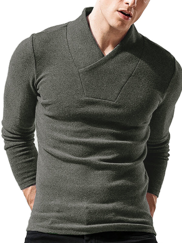 Men’s Woolen V-Neck Stretchy Long Sleeve Tee - Green / S