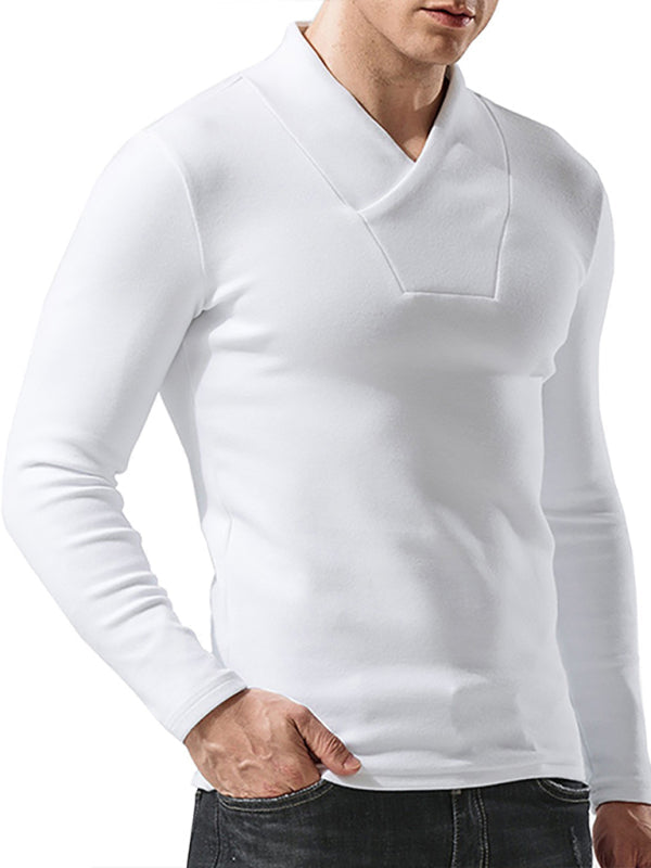 Men’s Woolen V-Neck Stretchy Long Sleeve Tee - Raw white off white / S