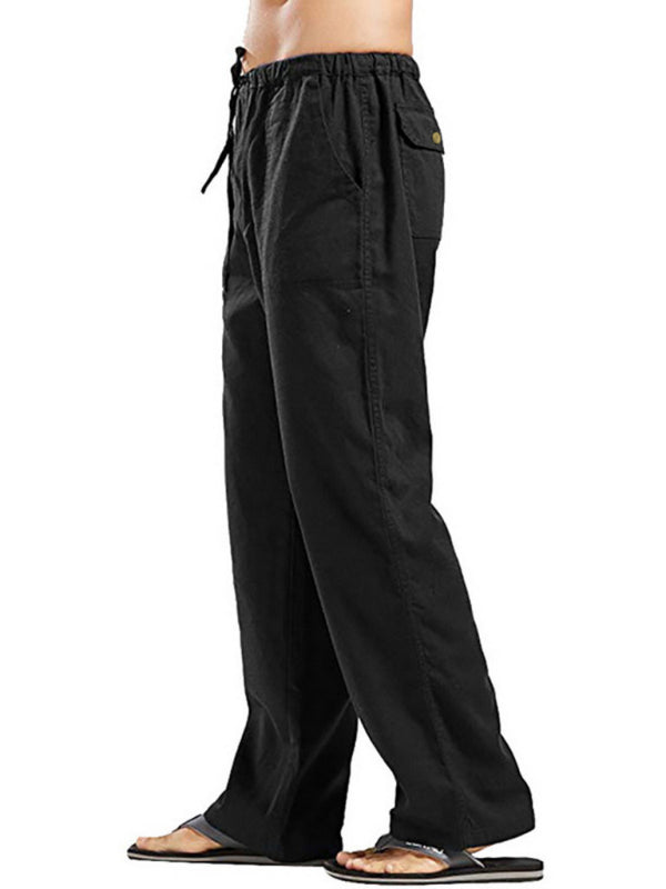 Men’s woven all-match linen casual trousers