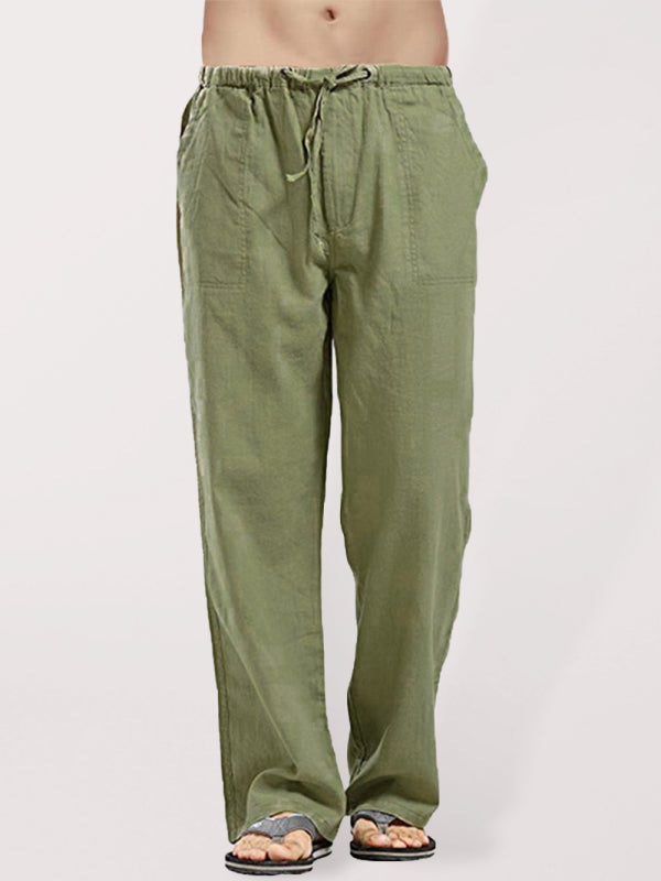 Men’s woven all-match linen casual trousers - Green / S