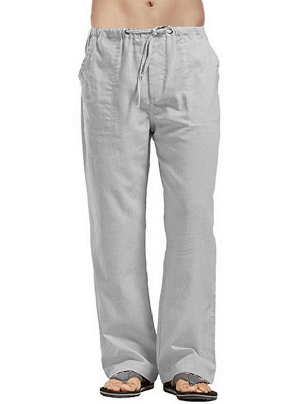 Men’s woven all-match linen casual trousers - Grey / S