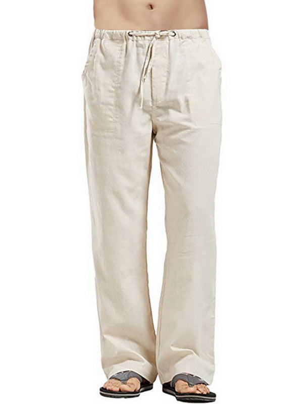 Men’s woven all-match linen casual trousers - Khaki / S