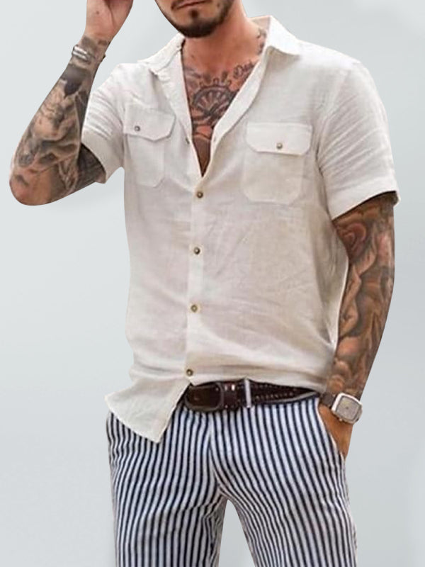 Men’s Woven Casual Two Pocket Short Sleeve Shirt - White / S