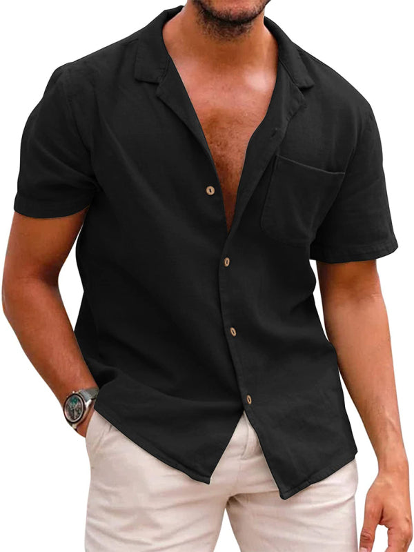 Men’s Woven Linen Loose Lapel Shirt