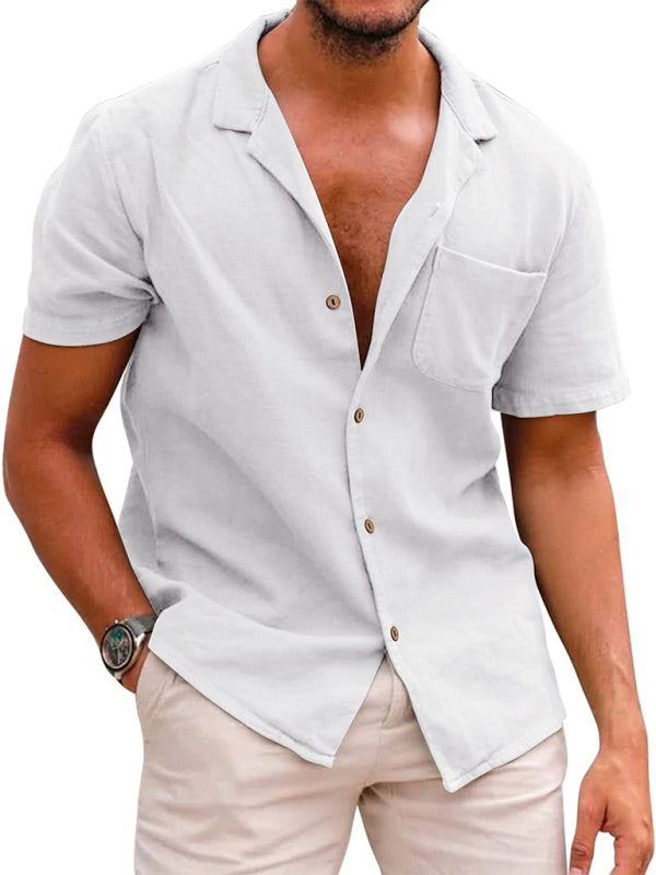 Men’s Woven Linen Loose Lapel Shirt - White / S
