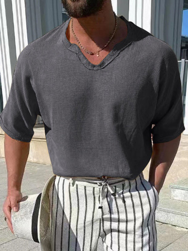 Men’s Woven Short Sleeve V Neck Short Sleeve Top - Charcoal grey / S
