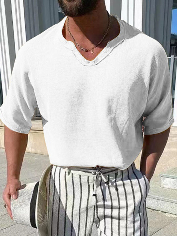 Men’s Woven Short Sleeve V Neck Short Sleeve Top - White / S
