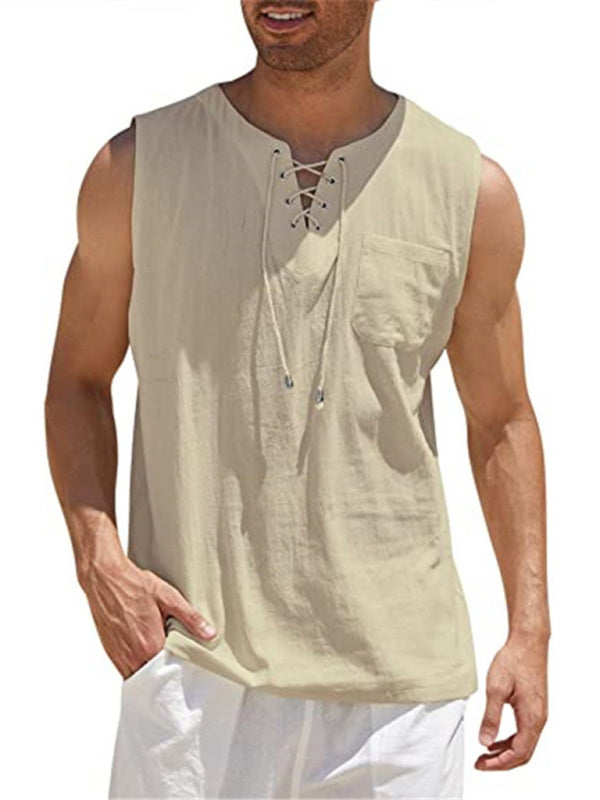 Men’s Woven Tie Stand Collar Pullover Vest