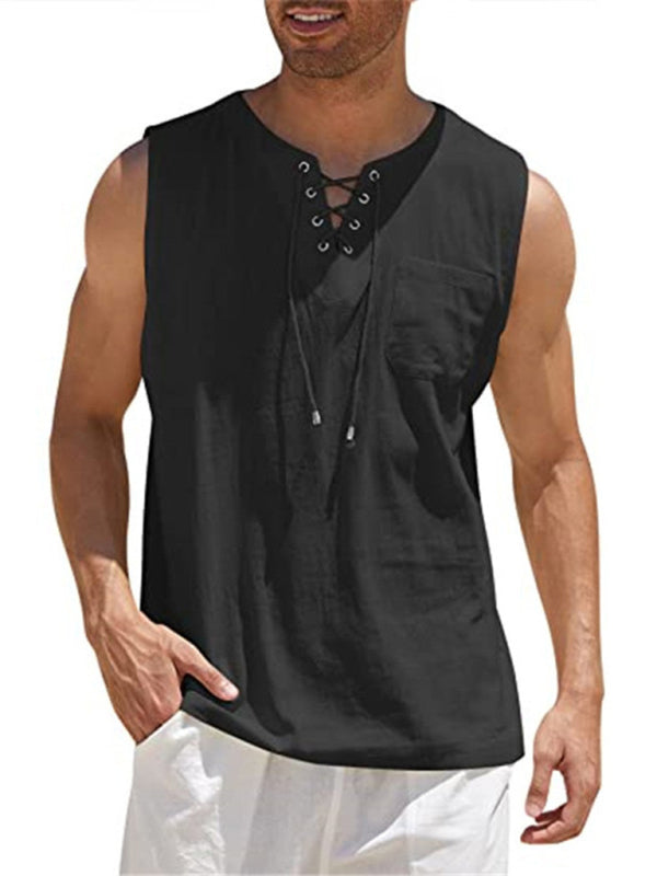 Men’s Woven Tie Stand Collar Pullover Vest - Black / S