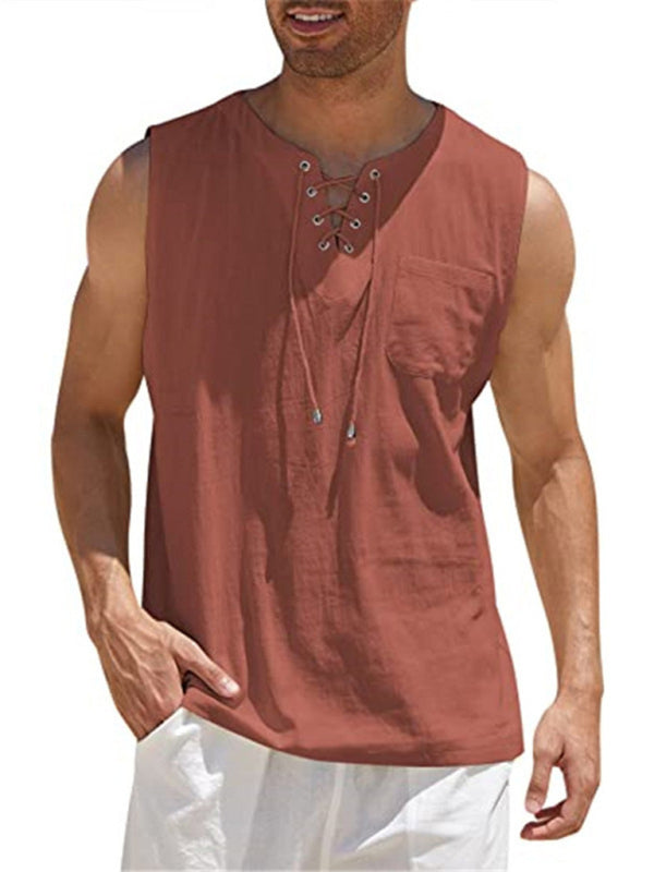 Men’s Woven Tie Stand Collar Pullover Vest - Brick red / S