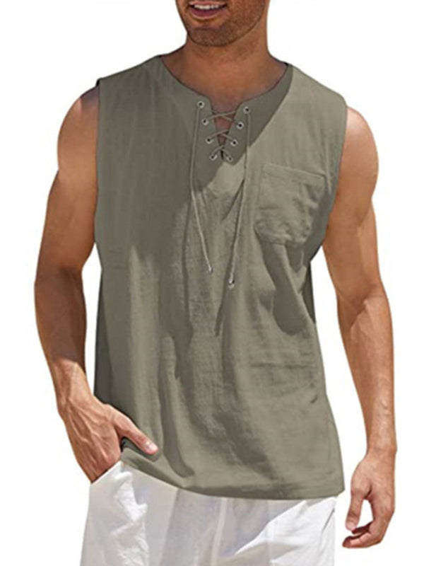 Men’s Woven Tie Stand Collar Pullover Vest - Camel / S