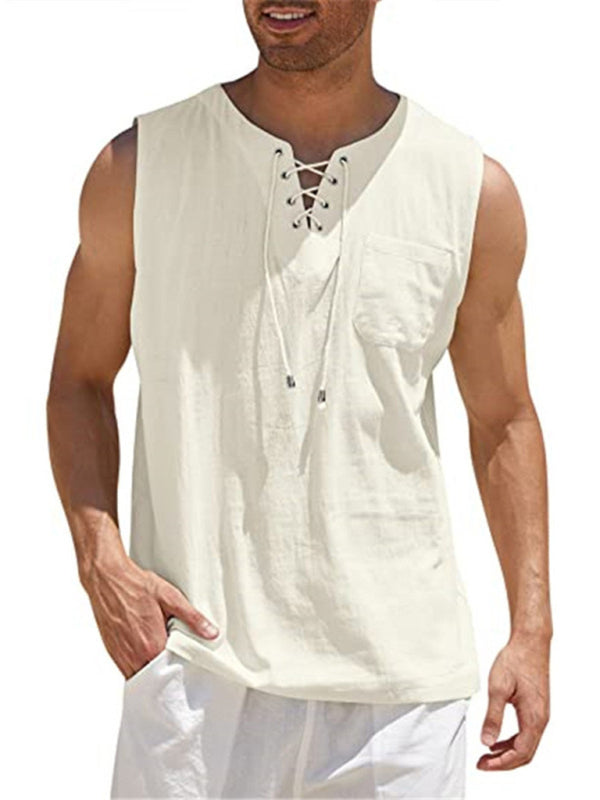 Men’s Woven Tie Stand Collar Pullover Vest - Cracker khaki / S