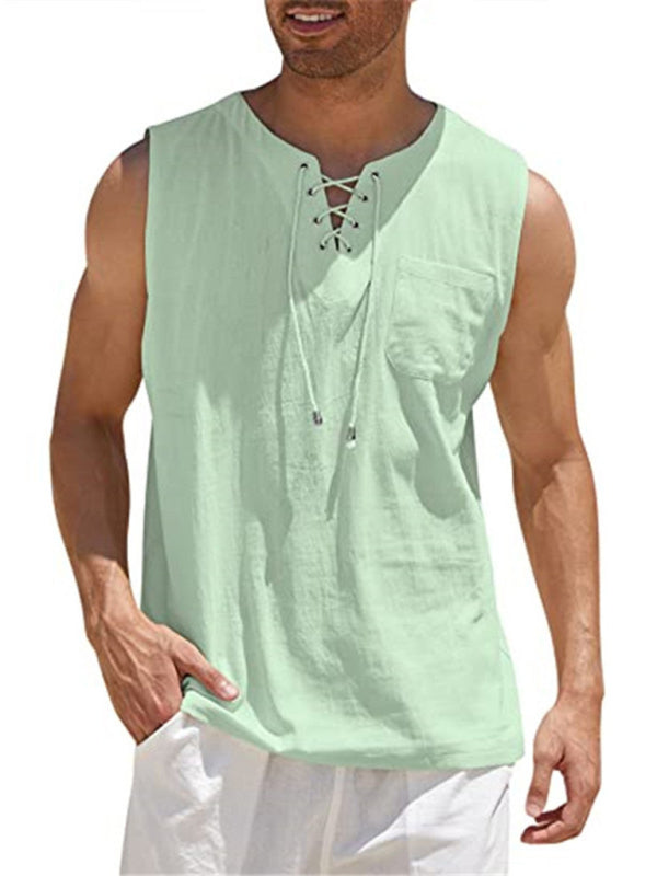 Men’s Woven Tie Stand Collar Pullover Vest - Green / S