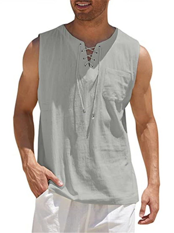 Men’s Woven Tie Stand Collar Pullover Vest - Grey / S