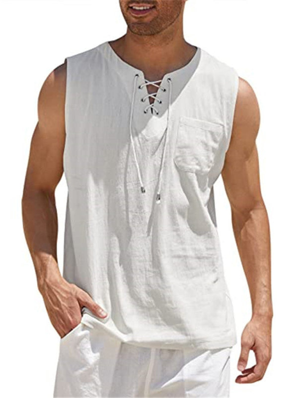 Men’s Woven Tie Stand Collar Pullover Vest - White / S