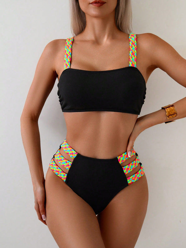 Multicolor mixed style braided bikini - Black / S