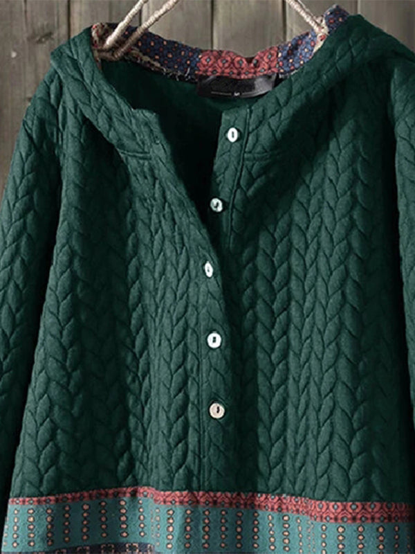 National Style Long Sleeve Medium Length Coat - Green / S