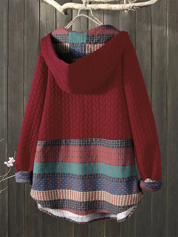 National Style Long Sleeve Medium Length Coat - Red / S
