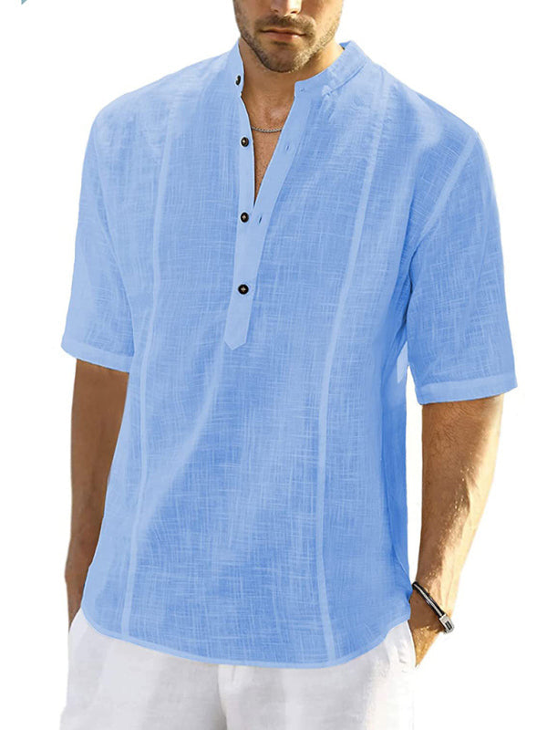 New Arrival Men’s Comfortable Casual Linen Shirt With Long Sleeves - Clear blue / S