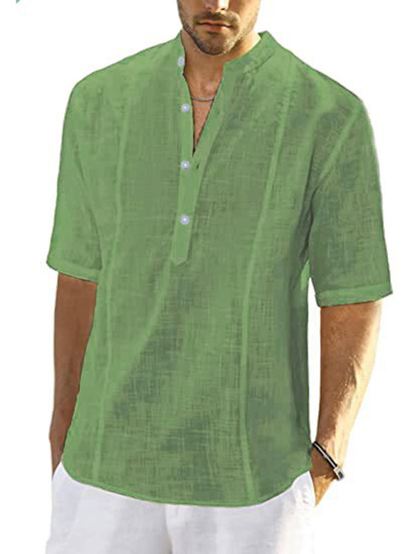 New Arrival Men’s Comfortable Casual Linen Shirt With Long Sleeves - Olive green / S