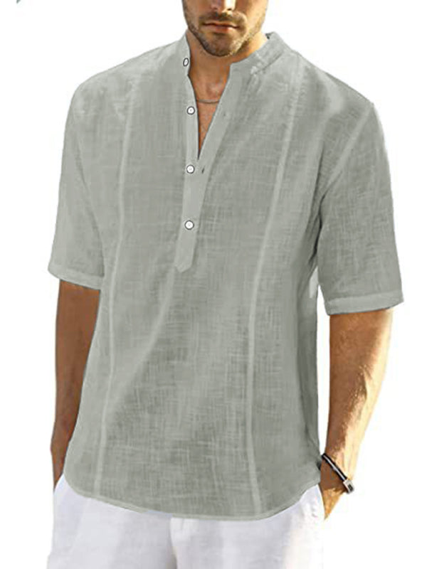 New Arrival Men’s Comfortable Casual Linen Shirt With Long Sleeves - Grey / S