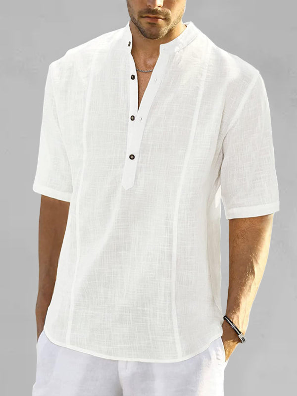 New Arrival Men’s Comfortable Casual Linen Shirt With Long Sleeves - White / S