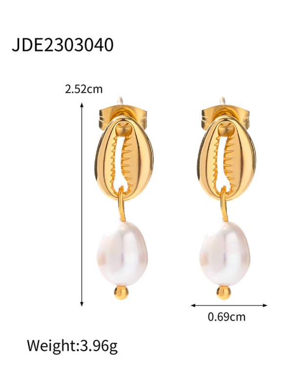 New beach style ocean element shell pearl earrings - Golden / FREESIZE